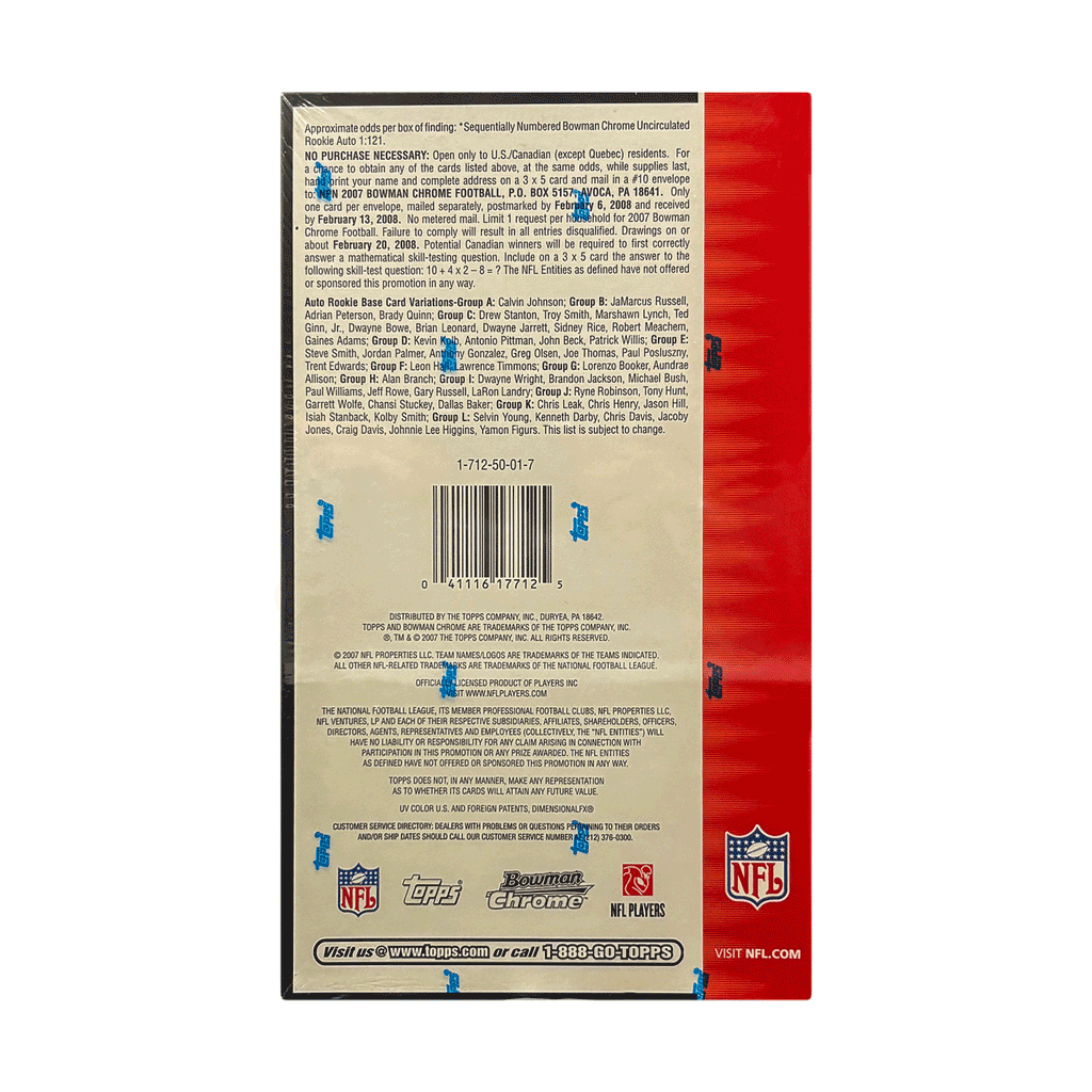 2007 Bowman Chrome NFL Football Hobby Box (Factory Sealed)