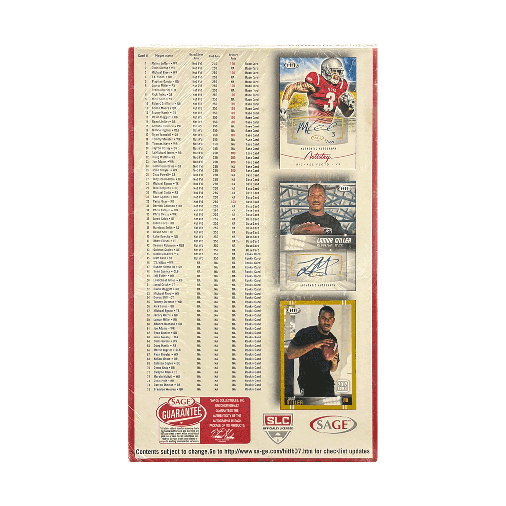 2012 SAGE HIT Football Hobby Box (Factory Sealed)